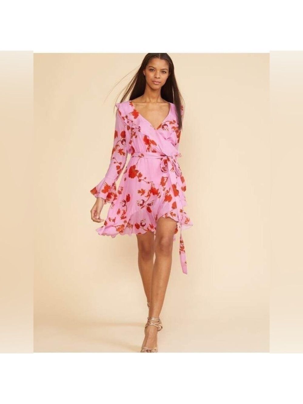 Cynthia Rowley Malibu Ruffle Silk Blend Mini Dress in Pink Poppy. Size XS